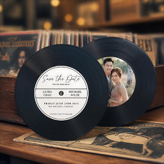 Invitation Faire part de disque vinyle minimaliste avec photo