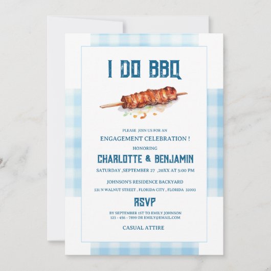 Invitation Faire part de fête de fiançailles Rustic Blue Ging (Devant)