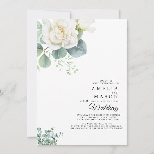 Invitation faire part de mariage à la verdure d'eucalyptus (Devant)