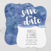 Invitation Faire part de mariage à l'aquarelle bleu foncé (Devant / Derrière)