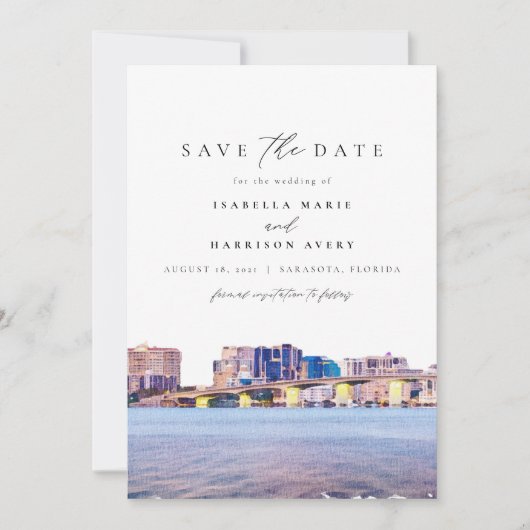 Invitation Faire part de mariage à l'aquarelle de la skyline  (Devant)