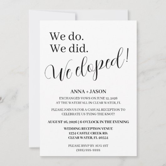 Invitation faire part de mariage après un mariage en fuite (Devant)