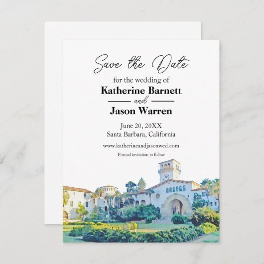 Invitation Faire part de mariage aquarelle de l'hôtel de vill (Devant / Derrière)