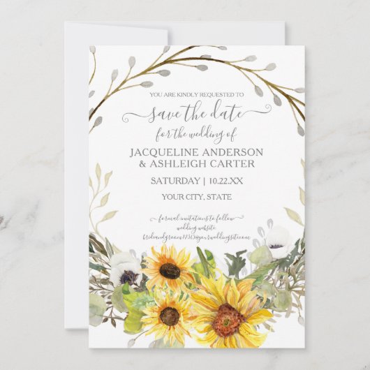 Invitation Faire part de mariage aquarelle fleuri Soleil rust (Devant)