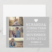 Invitation Faire part de mariage avec une photo en gris gras  (Devant / Derrière)