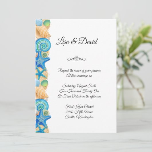 Invitation faire-part de mariage-Beach Shells (Debout devant)