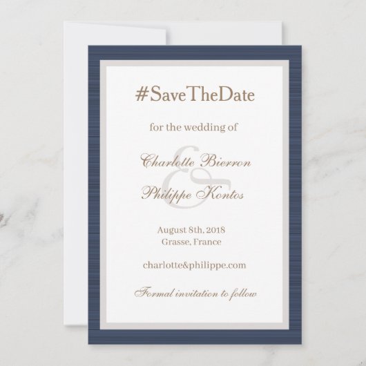 Invitation Faire part de mariage bleu blanc esperluette (Devant)