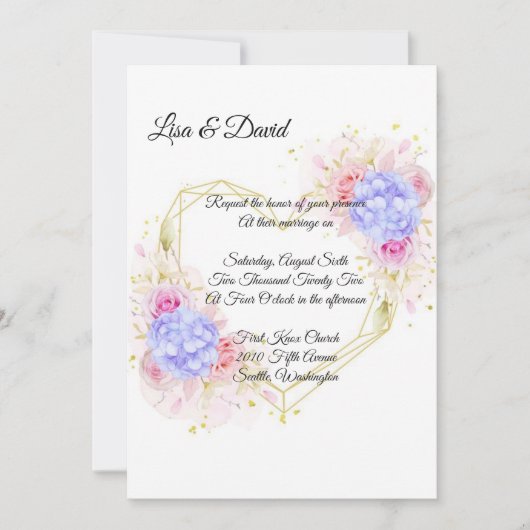 Invitation faire-part de mariage-Blue Hydrangeas (Devant)