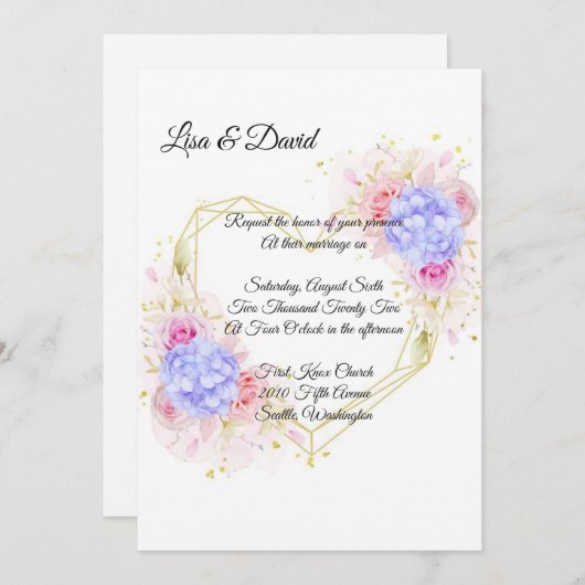 Invitation faire-part de mariage-Blue Hydrangeas (Devant / Derrière)