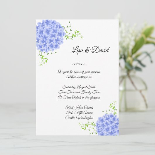Invitation faire-part de mariage-Blue Hydrangeas (Debout devant)