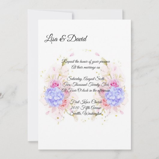 Invitation faire-part de mariage-Blue Hydrangeas (Devant)