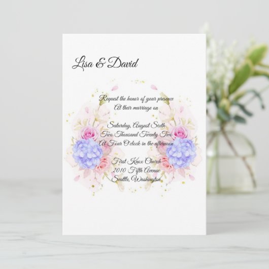 Invitation faire-part de mariage-Blue Hydrangeas (Debout devant)