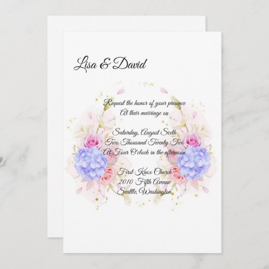 Invitation faire-part de mariage-Blue Hydrangeas (Devant / Derrière)