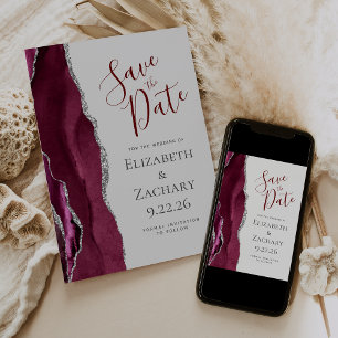 Invitation Faire part de mariage Burgundy Silver Light Gray