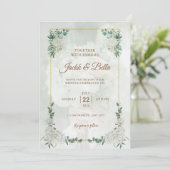Invitation Faire part de mariage cadre doré à la verdure élég (Debout devant)