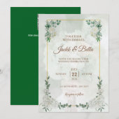 Invitation Faire part de mariage cadre doré à la verdure élég (Devant / Derrière)