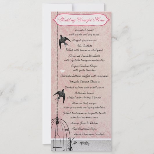 Invitation Faire part de mariage Cage à oiseaux rose damassé  (Devant)