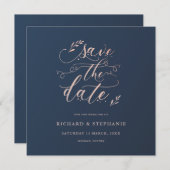 Invitation Faire part de mariage carré feuillage rose et bleu (Devant / Derrière)