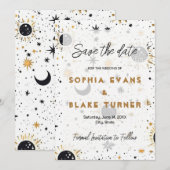 Invitation Faire part de mariage céleste noir et or  (Devant / Derrière)