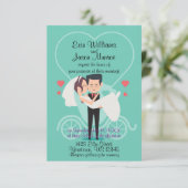 Invitation Faire part de mariage cœur calèche des mariés (Debout devant)