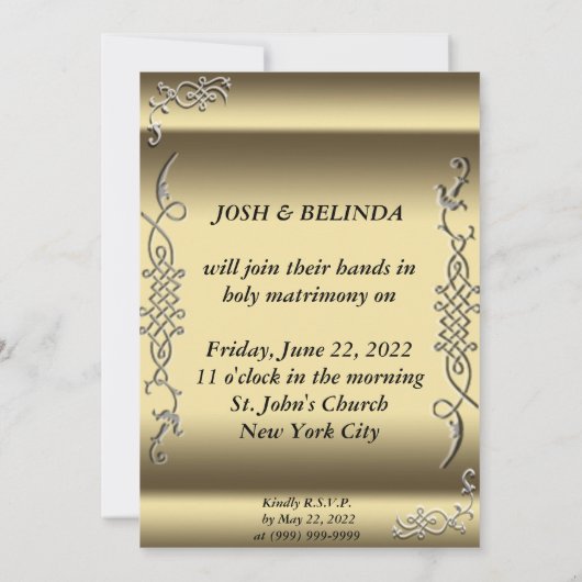 Invitation Faire-part de mariage d'or (Dos)