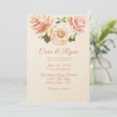 Invitation Faire part de mariage élégant avec roses roses rom (Debout devant)