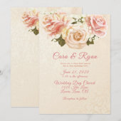Invitation Faire part de mariage élégant avec roses roses rom (Devant / Derrière)