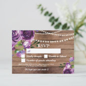 Invitation Faire part de mariage en bois avec fleurs violette (Debout devant)