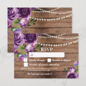 Invitation Faire part de mariage en bois avec fleurs violette (Devant / Derrière)