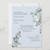 Invitation Faire Part de Mariage Fleuris Bleu Poussiéreux II (Devant)