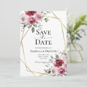 Invitation Faire part de mariage floral bordeaux Rose Poussié (Debout devant)