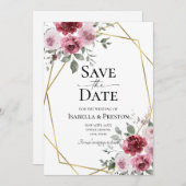 Invitation Faire part de mariage floral bordeaux Rose Poussié (Devant / Derrière)