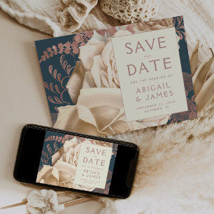 Invitation Faire part de mariage Floral Ivoire Or Rose Turquo