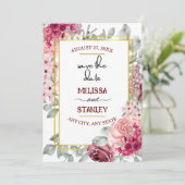 Invitation Faire part de mariage floral rose burgundy rustiqu (Debout devant)