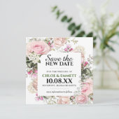 Invitation Faire part de mariage floral rose Save the New Dat (Debout devant)