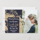 Invitation Faire part de mariage Gold Navy Blue Glitter Brush (Devant)