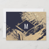 Invitation Faire part de mariage Gold Navy Blue Glitter Brush (Dos)