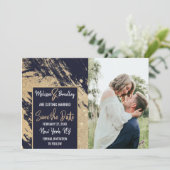 Invitation Faire part de mariage Gold Navy Blue Pinceaux Pail (Debout devant)