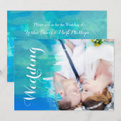 Invitation Faire part de mariage moderne aquarelle sur la pla (Devant / Derrière)