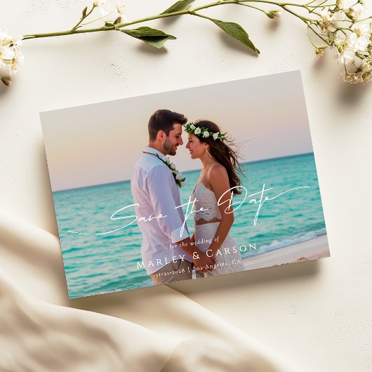 Invitation Faire part de mariage moderne photo écriture Save
