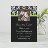 Invitation Faire part de mariage noir damas vert chartreuse (Debout devant)