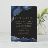 Invitation Faire part de mariage noir et or marine (Debout devant)