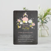 Invitation Faire part de mariage oiseau florale tableau noir (Debout devant)