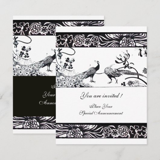 Invitation Faire part de mariage oiseaux de l'amour noir et b (Devant / Derrière)
