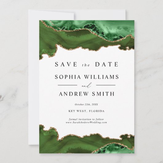 Invitation Faire part de mariage or blanc et verdure (Devant)
