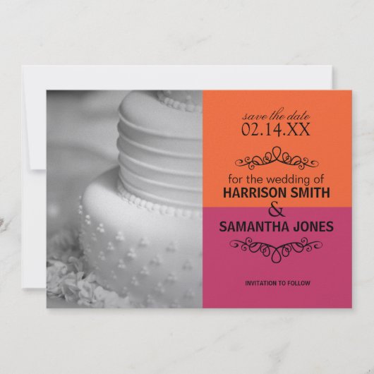 Invitation Faire part de mariage orange et rose pour annoncer (Devant)