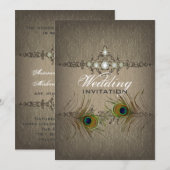 Invitation Faire part de mariage paon chic vintage (Devant / Derrière)
