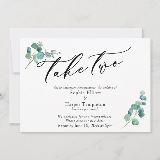 Invitation Faire part de mariage reporté Take Two Eucalyptus (Devant)