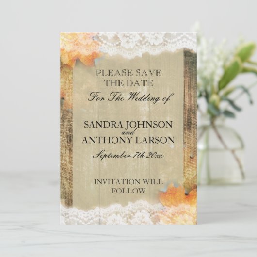 Invitation Faire part de mariage rustique à thème d'automne (Debout devant)