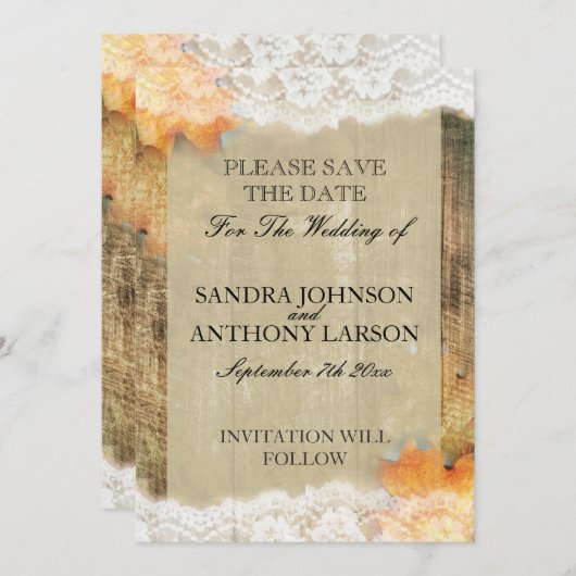 Invitation Faire part de mariage rustique à thème d'automne (Devant / Derrière)